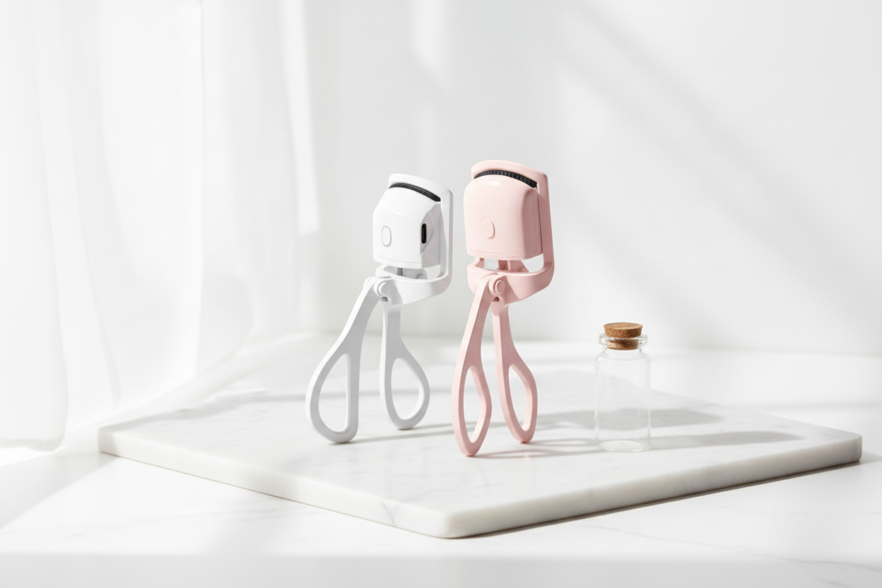 White and Pink Heated Eyelash Curler Lifestyle
